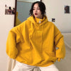 Korean-Style Embroidered Hoodie, Velvet Lined, Grey or Yellow, Women's Fashion, Loose Fit, Winter & Autumn Wear