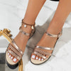 Chic Roman Style Plus Size Women's Sandals with Buckle Strap, Fish-Mouth Toe Holder, PU Material, Champagne Color