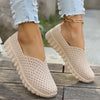Women's Casual Mesh Sports Shoes in Black, White, or Apricot - Low Heel Slip-On with Comfortable Cloth Lining & Durable Rubber Sole