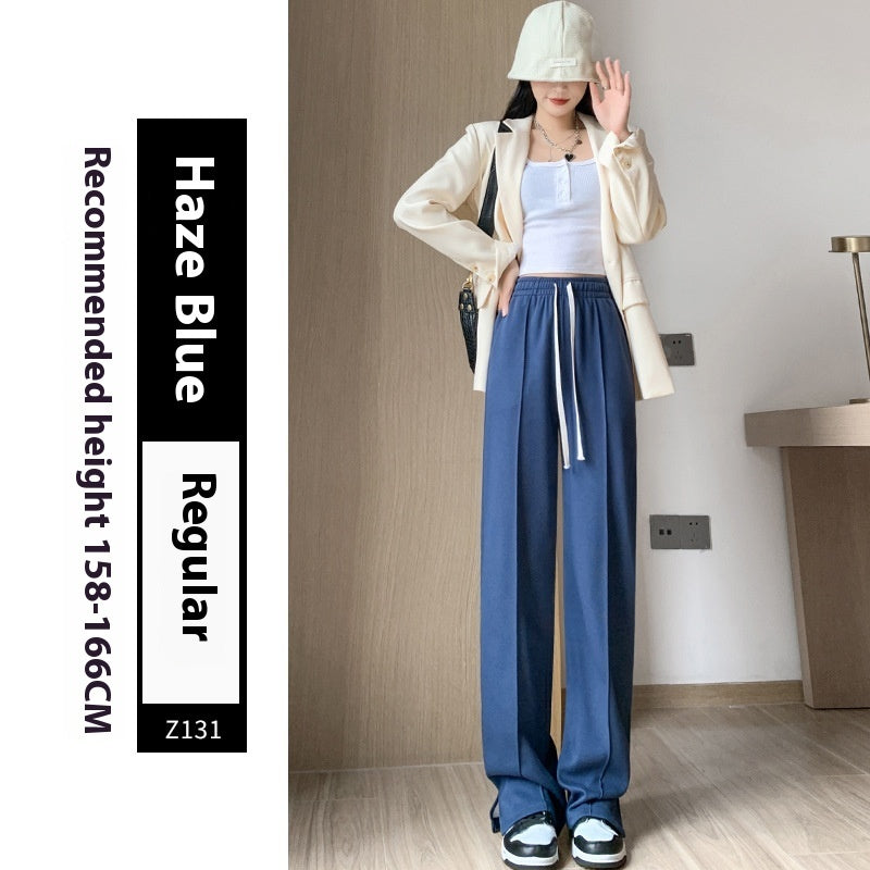 Sports Straight Loose Casual Slit Wide Leg Pants