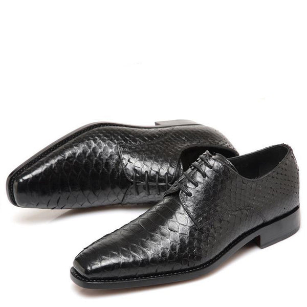 Handcrafted Python Leather Men's Business Shoes - Black Goodyear Welted Suit Shoes