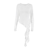Chic White Knitted Round Neck T-Shirt for Women - Casual, Comfortable, and Wrinkle-Resistant - Lightweight Long Sleeve Top
