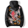 Premium Koi Fish Embroidered Hoodie Cardigan in Classic Black - Comfort Fit, 100% Cotton - Sizes M to 3XL
