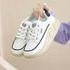 Casual Breathable Women's Leather Sneakers in White - Lace-up, Comfortable, Waterproof, Durable Footwear for Women
