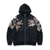 Dragon Embroidered Black Cotton Zip-Up Hoodie - Unisex Winter Fashion