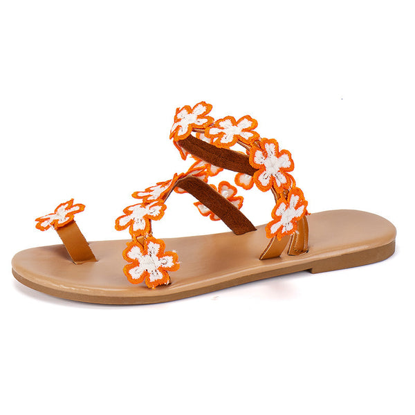 Sunflower Embossed Plus Size Slippers for Women with Floral Pattern and Synthetic Leather - Waterproof and Fashionable