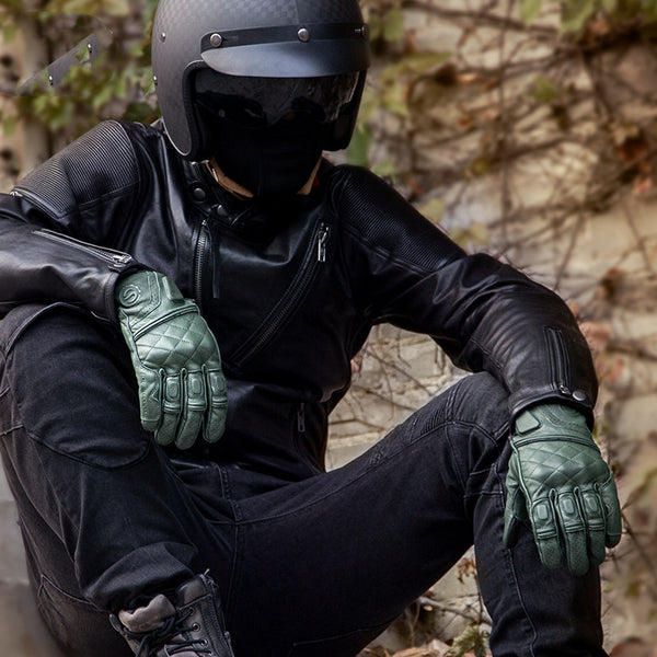 Premium Goat Leather Motorcycle Gloves - Black, Green, Brown - Touch Screen Ready - Men's Biking Gear
