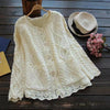 Mori-Style Linen & Lace Button-Up Cardigan in Elegant White & Vibrant Red