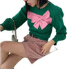 Chic Big Bow Contrast Color Knit Sweater from South Korea - Trendy women's pullover with flying sleeves in black, white, and green.