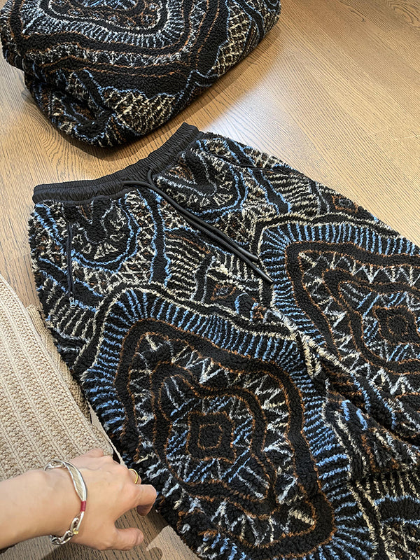 Men's Black Flower Print Seaside Loose Beach Pants - Polyester Fiber - Stylish Winter Casual Wear