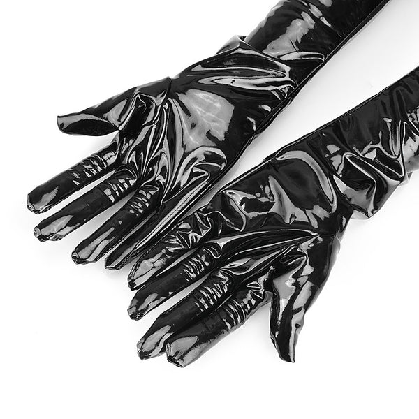 Black Leather Performance Gloves for Pole Dancing, High Elasticity & Sophisticated Black Design. Perfect for Bars & Dance Performances.