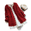 Women's Elegant Linen & Lace Cardigan, White/Red, Button-Up - Mori-Style Fashion, Plus Sizes S-XXXL