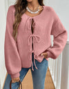 Women's Lace-up Cardigan in Light Gray: Casual, Loose Fit Sweater