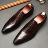 Men's Leather Shoes - Embossed Cowhide Design, Comfortable & Stylish, Black/Brown/Red, Added Height, Pointed Toe, Durable Rubber Sole