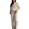 Chic Women's Zip-Up Jacket & Wide Leg Pants Sports Set in Milky White - Stylish activewear for women - Fitness attire ensemble fit for any outing.