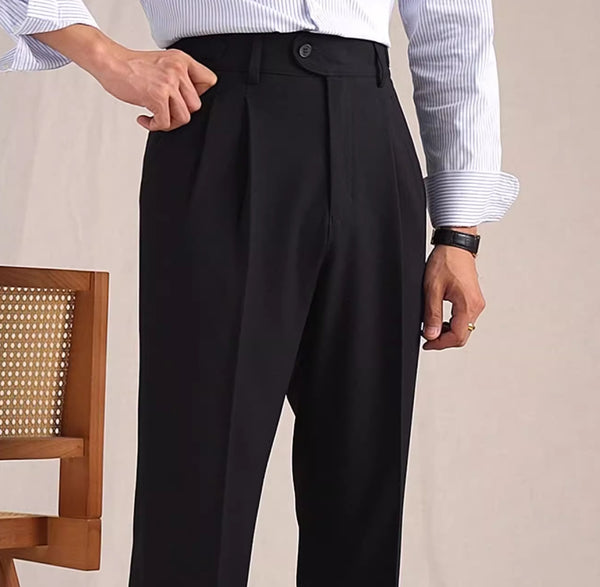 Versatile Khaki Wool-Blend Straight Suit Pants for Men