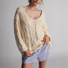 Women's Twist V-Neck Apricot Pullover Sweater - Cozy Knitwear, Long Sleeve, Polyester Fiber - Chic & Comfortable Fashion