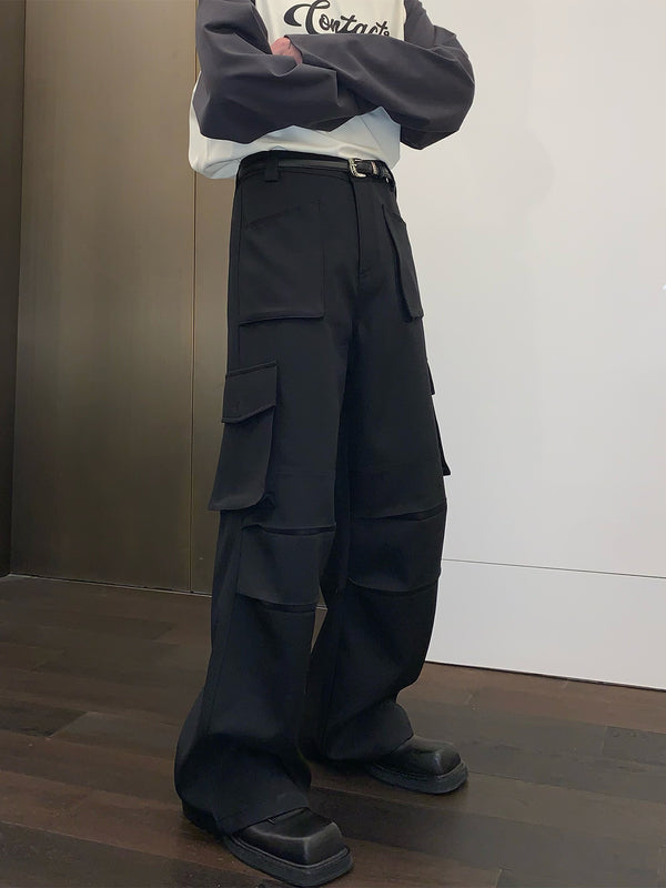 Men's Lightweight Casual Pants with Pleated Design in White and Black