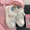 Trendy Women's Skate Shoes with Bold Thick Soles - Blue, Pink, Black - All-Season Wear - Durable Rubber Soles - Front Lace-Up Fit - Sizes 35-40