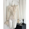 Elegant Chiffon Ruffle Top with Rhinestone Detailing in Crisp White - Chic Asian-Inspired Fashion Piece for Women