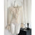 Elegant Chiffon Ruffle Top with Rhinestone Detailing in Crisp White - Chic Asian-Inspired Fashion Piece for Women