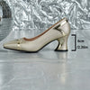 Chic glitter block heel pumps with square toe, perfect for all-season wear and stylish comfort at any occasion.