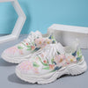 Feminine Floral Print Sports Shoes - Casual comfort for women, mesh fabric, flat sole, plus sizes. Stand out in style!