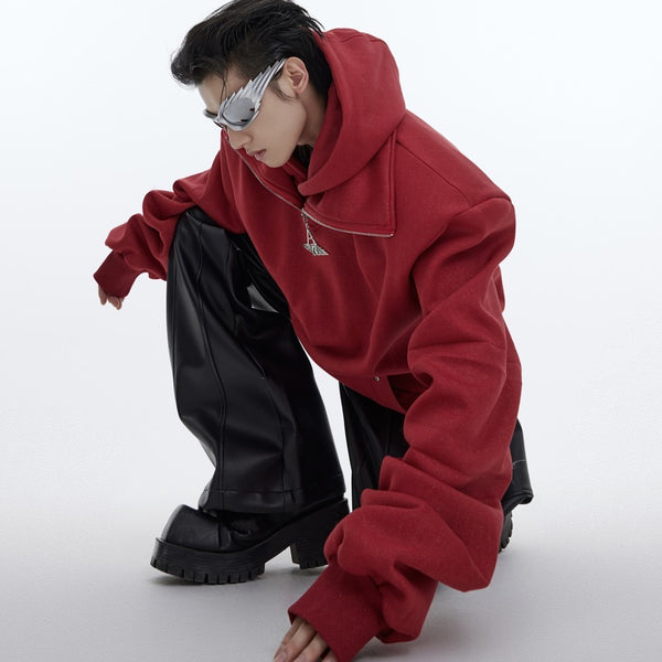 Premium Double-Layered Plush Hooded Sweatshirt in Black Gray Red - Cozy Cotton Polyester Pullover for Casual or Workout Style