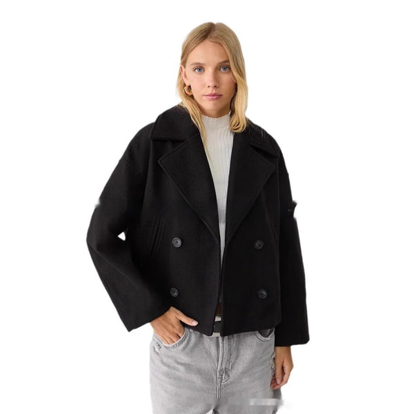 Chic Long-Sleeve European Style Overcoat in Black XS - Winter Fashion Coat