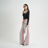 Women's High-Waist Patchwork Plaid Jeans in Pink, 3D Stereo Design, Straight-Leg Style, Cotton Fabric, Red and Black Color Palette