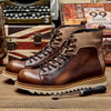 British-Style Leather Men's Boots in Coffee, Stitched Design, Medium Heel - Retro Fashion Icon Comfort with High-Quality Leather