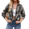 Trendy Loose Plaid Shirt in Casual Style for Women - Polyester, Yarn-Dyed, Collage Detailing, American & European Fashion