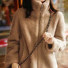 Women's Thermal Turtleneck Cardigan in White - Plus Size Winter Fleece Coat