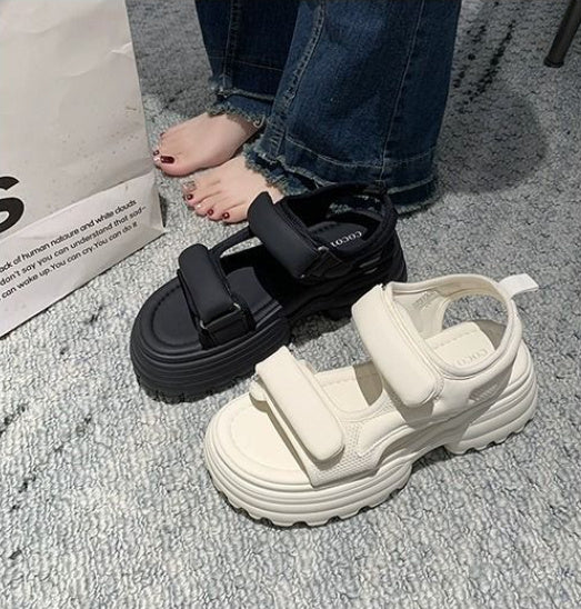 Stylish Women's Muffin Thick Soled Velcro Beach Sandals - PU Upper Rubber Sole Sandals - Sizes 35-40 - Casual Summer Footwear