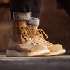 Vintage Style Mid-Top Suede Leather Boots in Sand - American Classic Footwear with Flat Heel for Men - Lace-up Quality Cowhide Shoes.