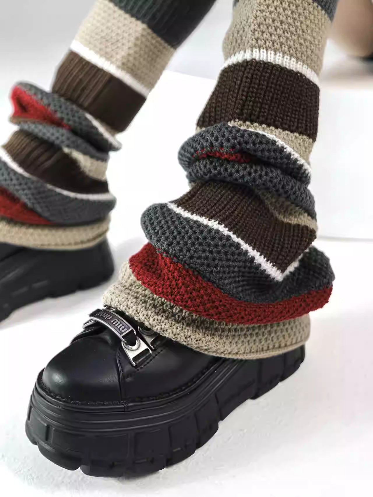 Thick Thread Knitted Striped Contrast Color Foot Sock