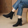 Women’s Suede Chunky Heel French-Style Boots - Black/Brown - Winter Fashion Footwear - Sizes 35-40 - Back Zipper - Ladies' Elegance