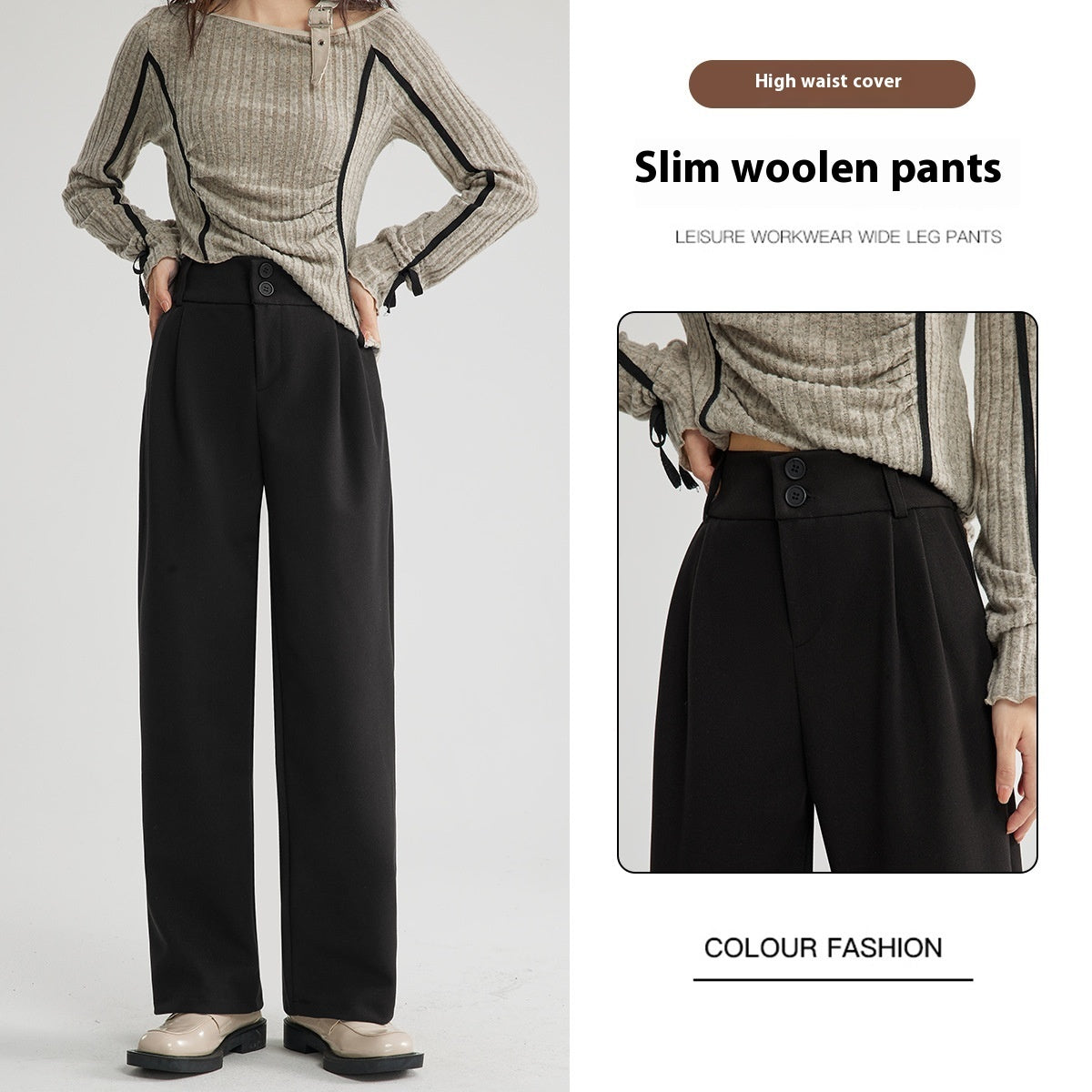 Autumn And Winter Thick Suit Woolen High Waist Slimming Drooping Straight Loose Casual Pants