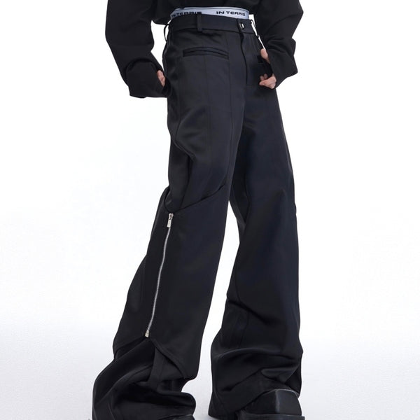 Tailored Loose-Fit Zip Suit Pants in High Industry Style, Polyester/Cotton Blend, Office and Leisure Wear