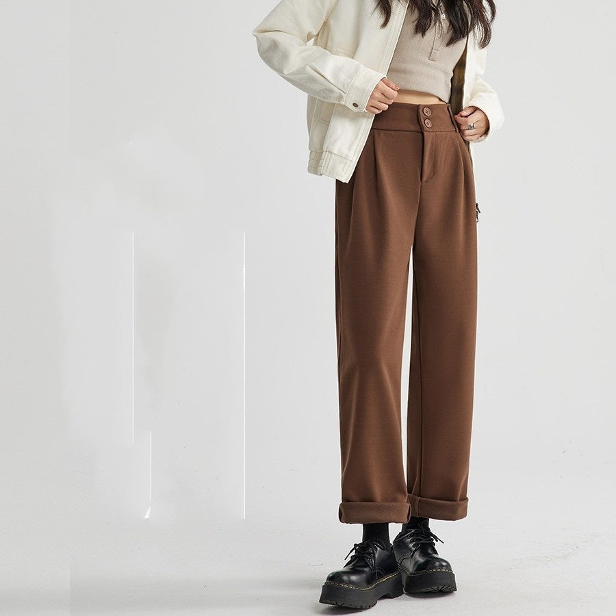 Straight Woolen Wide Leg Pants