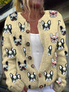 Chic 3D Printed Cardigan - Women's Knitted Coat