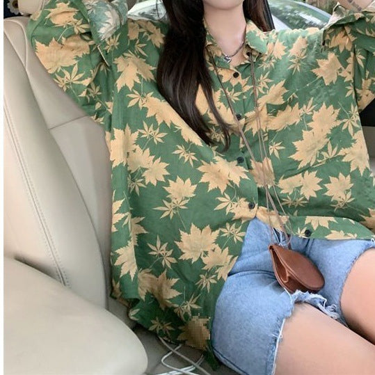 Trendy Patterned Loose Fit Top for Women - Button Printing, Long Sleeve, Polyester - Casual, Office Wear - S to 2XL Sizes