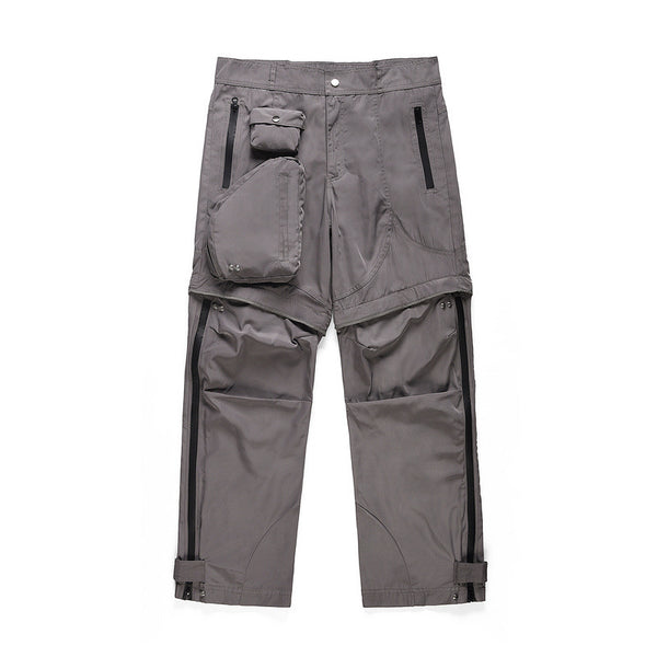 Functional Zip Nylon Trousers Black Grey Detachable Pockets Skinny Fit Acrylic Men Casual Wear