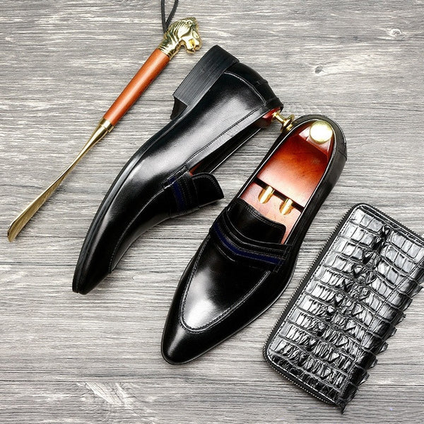 Men's Leather Loafers: Black or Wine Red, Low-Heel Comfort, Genuine Cowhide, Sizes 37-44