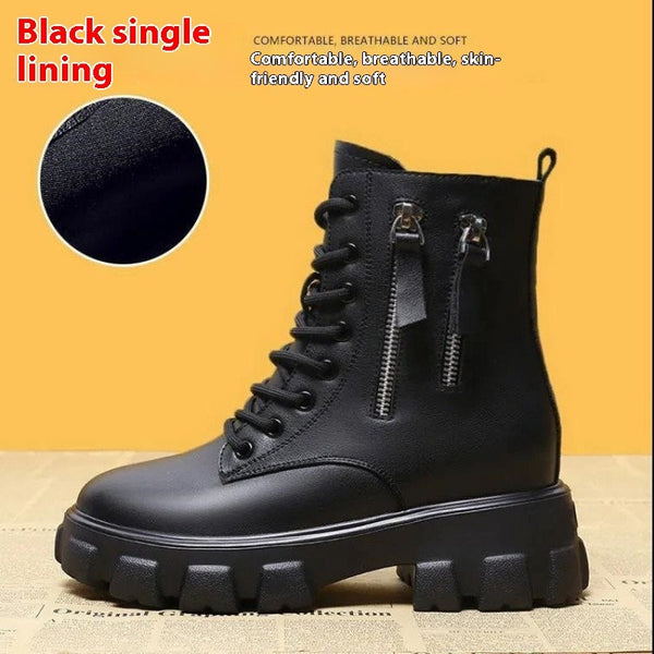 Warm Cotton-Padded Shoes for Fall & Winter - Fleece-Lined Beige and Black Boots with Square Heel - Sizes 35-41.