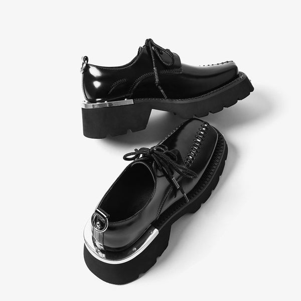 Classic British Style Thick Sole Leather Shoes in Black - Square Toe Design, Premium Rubber Sole for Traction and Comfort - Available in Sizes 39-44