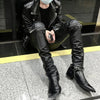 Slim-fit Avant Garde Sheepskin Leather Zip Trousers - Men's Fashion - Black or White - Casual Wear - Youth Pop Culture Appeal