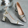 Chic glitter block heel pumps with square toe, perfect for all-season wear and stylish comfort at any occasion.