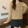 Chic Double-Breasted Knitted Cardigan in Solid Colors - Asian & Korean Style - Polyester Fabric - Versatile Fashion - Beige, Red, Pink, Khaki, Black.