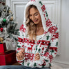 Festive Christmas Print Plush Cardigan in Classic White - Flannel Holiday Outerwear. Women's Regular Fit Coat with Functional Pockets.
